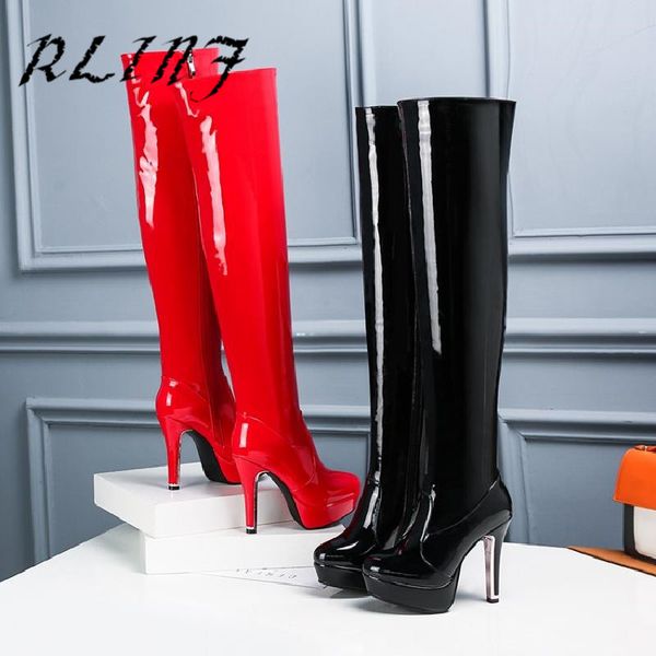 

rlinf new slim ultra-high-heeled knee-painted steel pole dance thick with boots, Black