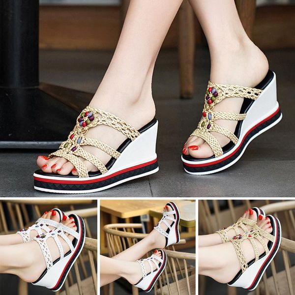 

women's ladies fashion casual platforms wedges outdoor slippers high heels shoes platform summer sandals flip flop outdoor, Black