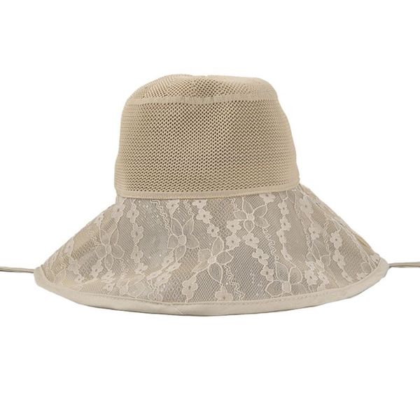 

women summer mesh floppy sun hat floral lace splicing wide brim beach cap lx9e, Blue;gray