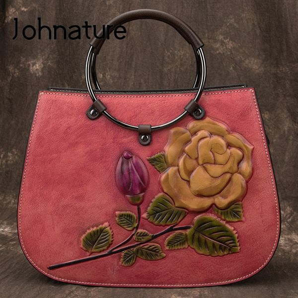 

johnature 2020 новый натуральная кожа тотализаторов ручной работы тиснение плеча crossbody сумки большой емкости роскошные сумки женские сум