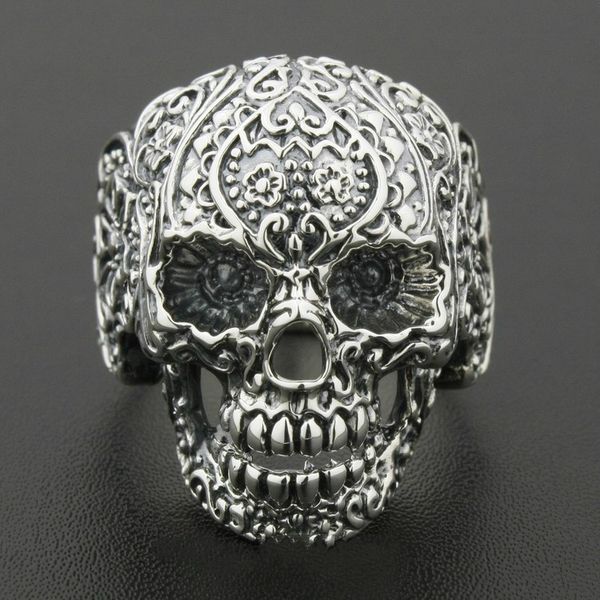 

solid 925 sterling silver skull ring mens biker rock punk style us size 8 to 12