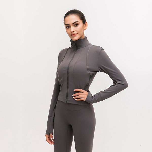 

front zipper splice running jacket lu-91 women sport coat long sleeve yoga jacket elastic slim yoga women sport shirt, White;red