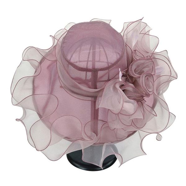 

women fashion ultraviolet-proof formal elegant summer large wedding sun hat floral beach party wide brim, Blue;gray