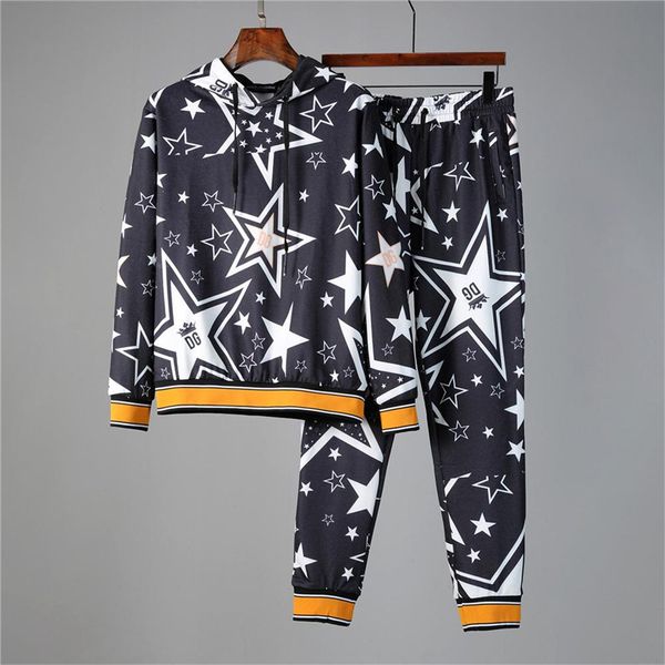 

2020 winter designers jogging suits men hooded sweatshirt fashion flower star print tracksuits sets mens sportswear jogger suit, Gray