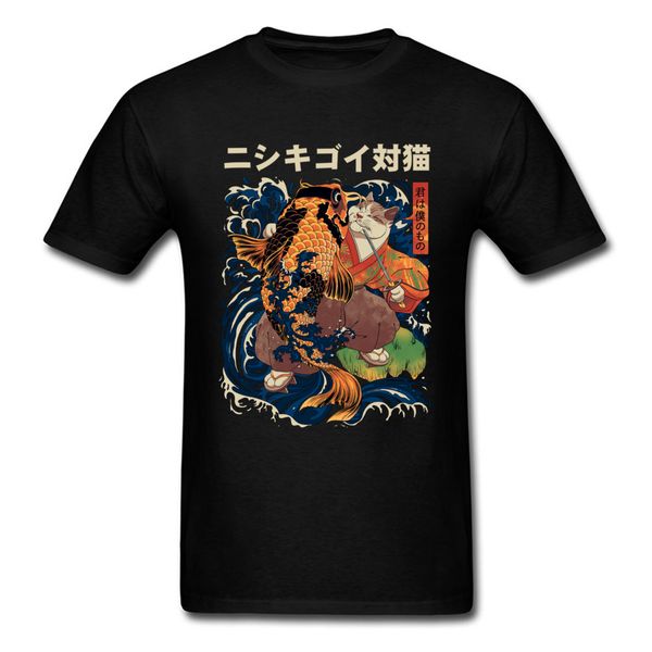 

японский воин cat pk koi carp мужчины футболка лето мужчины топы / tees черная футболка смешные модельеры печати tshirt 2018 года