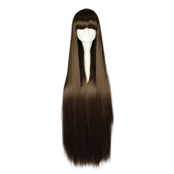 

Mcoser 100cm 39.37"Brown long straight Party Synthetic women girls 100% High Temperature Fiber wigs WIG-564E