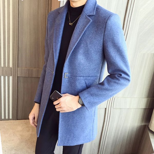 

new fashion mens trench coat designer long woolen blends male autumn winter jacket men slim casual windbreaker coats black khaki