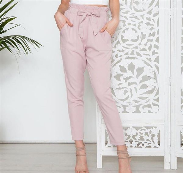 

color cropped waist pants female clothing loose apprel womens fashion designer casual pants solid, Black;white