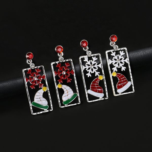 

women earrings fashion long square jewelry cute christmas earrings women's trend silver plated snow hat drop earring wholesale