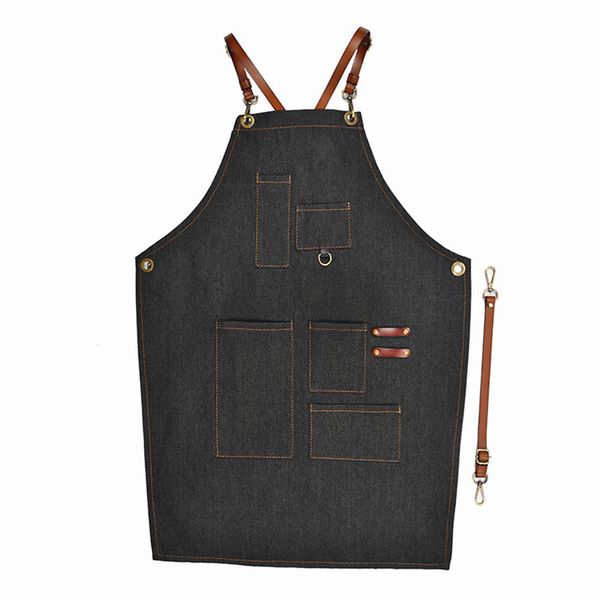 

bartender bib apron leather strap uniform adjustable bbq removable chef denim