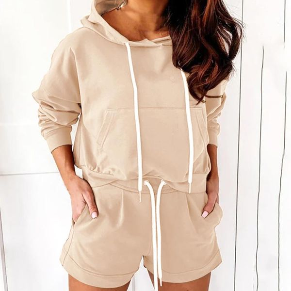 

womens solid color sets tracksuits 2 piece spring autumn oversize sweatshirt + sporting shorts sweat set two piece outfit #t2g, Gray