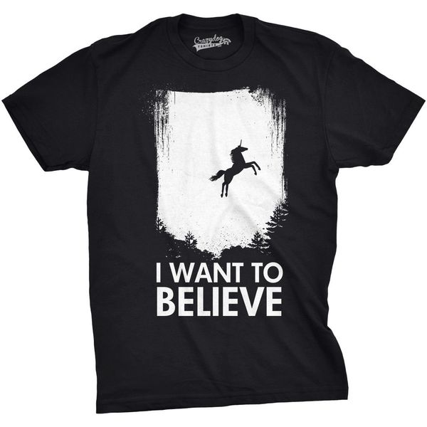 

2019 new summer funny t-shirt i want to believe in unicorns t shirt funny magical mythical horse tee fashion tee shirt