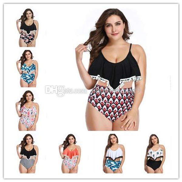 

ruffled ball plus size print split 8colors crop swimwear high waist bikini set beach swimsuit ing