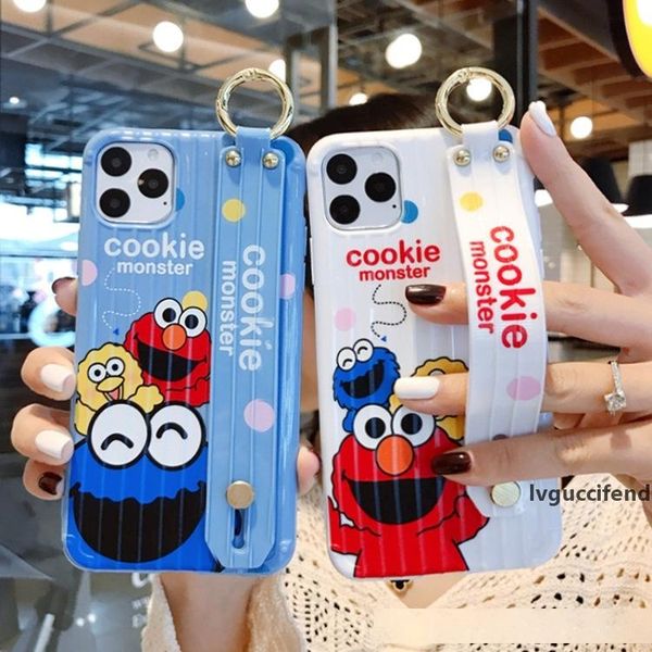 

fashion sesame street wrist strap phone cases for iphone 11 pro max x xr xs max 7 8 plus cover hand band cases soft tpu relief capa