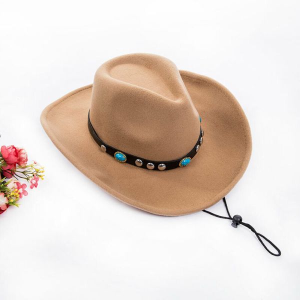 

new style keep warm wool felt western cowboy hat for women men wide brim autumn winter adjustable fedora cap, Blue;gray