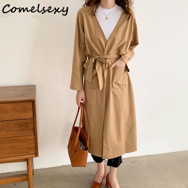 

comelsexy chic beveriber cardigan 2020 осенние хлопчатобумажные и льняные sashes trend coats длинные женские куртки верхняя одежда кармана с, Tan;black