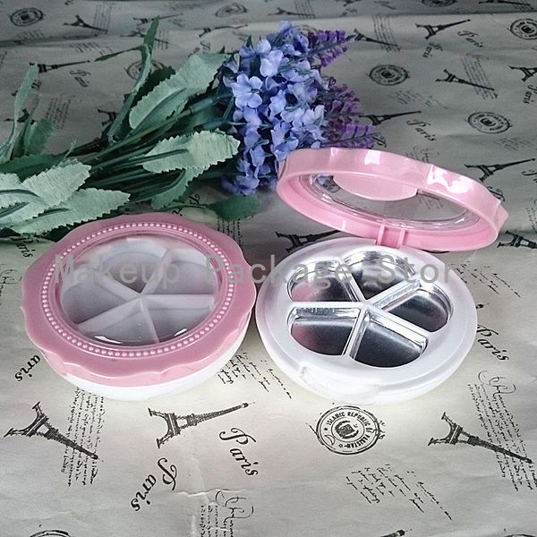 

30pcs round eyeshadow compact case with 5 grids flower shaped aluminum pallet pink double-layer cosmetic container box