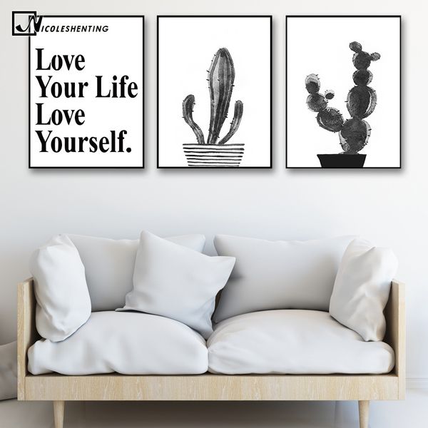 

черные белых растения cactus мотивационной quote печать плакатов минималистского холсте картина на стену картины для гостиной украшения