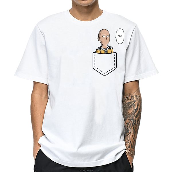 

one punch man men collar t shirt japanese anime tshirt white short sleeve summer o-neck streetwear funny t-shirt