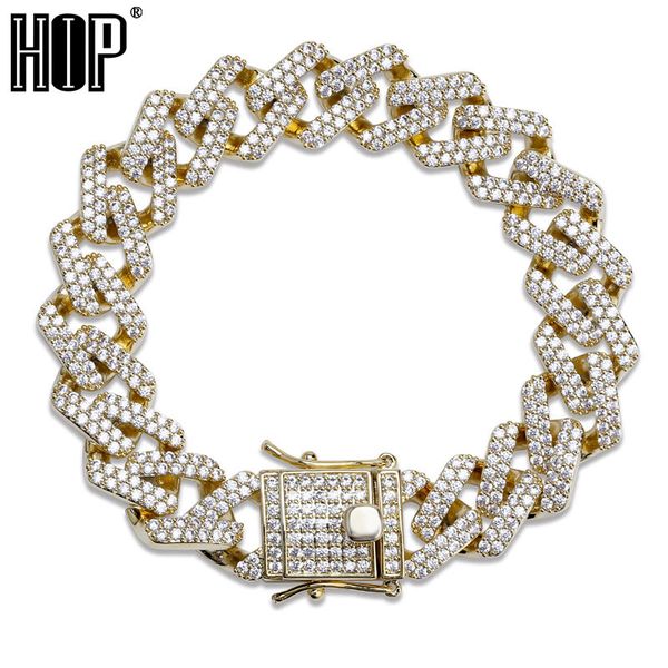 

hip hop bling iced out full crystal pave men's bracelet gold color clasps copper miami cuban bracelets for men jewelry, Black
