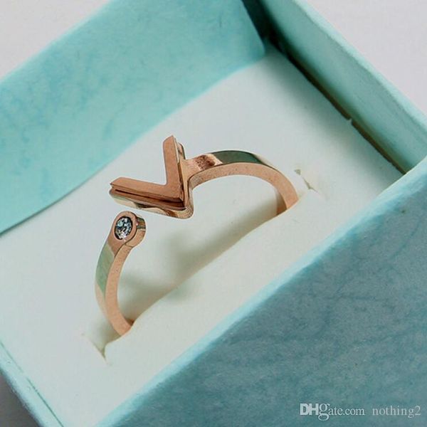

luxury jewelry v rings open rose gold rings titanium steel with diamond for women ladies fashion, Silver