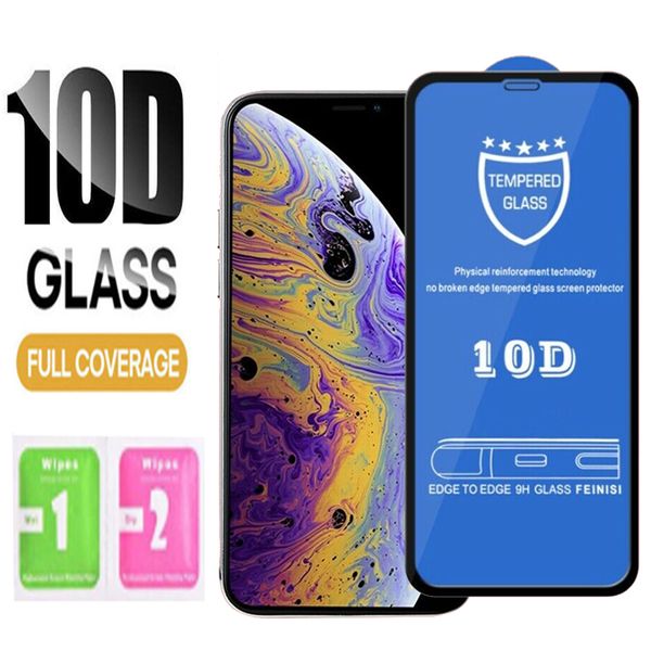 10D gehärtetes Glas für iPhone 15 pro max 14 plus 13 12 11 Pro Xs Max X XR 7 8 Displayschutz Samsung S10 A50 M20 9H Full Cover Glue