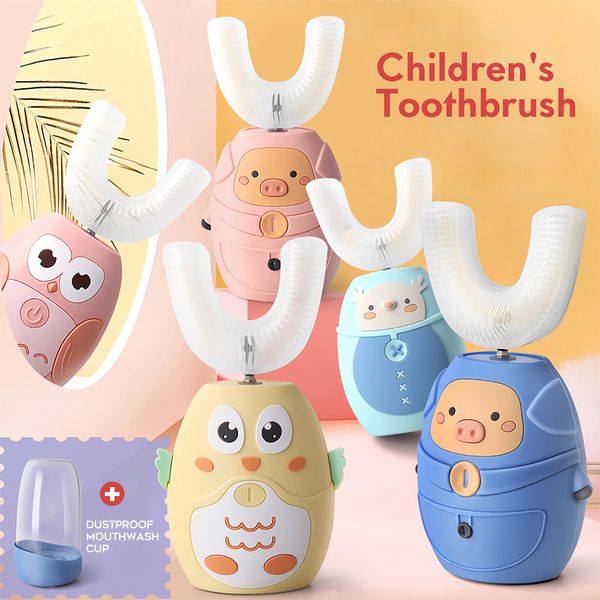 

usb rechargeable 360 sonic electric toothbrush kids u type silicone uv drying toothbrush cute carton children oral care brush