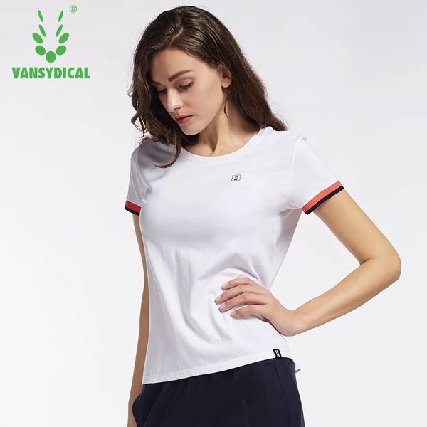 

yoga outfits vansydical women's gym shirts cotton sports running t-shirts breathable elastic workout fitness short sleeve, White;red