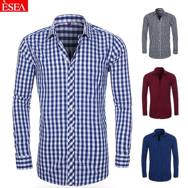 

2020 men shirt solid check long sleeve dress striped formal shirt casual slim fit pocket high quality, White;black