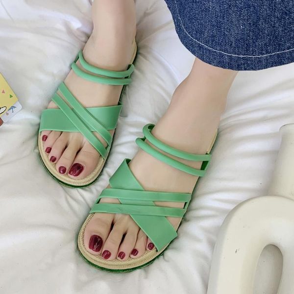 

для женщин сандалии плоские лето перекрестные нетканые плоские ботинки женщин донные круглый носком non-slip plus размер сандалии для женщин, Black