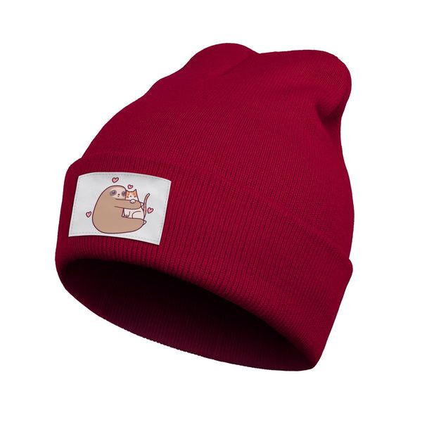 

sloth loves cat men and women beanie knitted oversized cartoon print knitted hat, fine knit cute dog paw print cotton wildcat pet cats i, Blue;gray