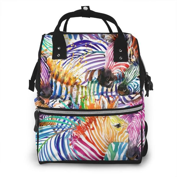 

rainbow zebra diaper bag mummy maternity baby bag travel baby nappy changing backpack women