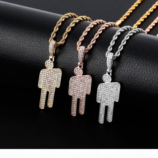 

роскошные дизайнер ювелирных изделий mens ожерелья hiphop iced out подвеска bling алмазная billie eilish tilt head подвески hip hop золото с, Silver