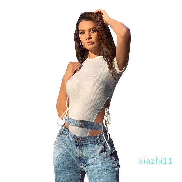

slim tshirts females fashion solid color casual tees womens bandage white jumpsuits summer designer crew neck