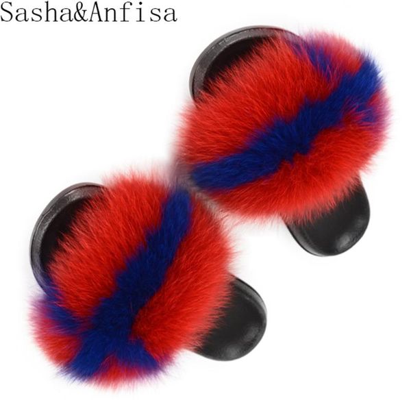 

2020 new fur slippers women home fluffy slides comfort with feathers furry summer flats sweet ladies shoes real fur slippers, Black