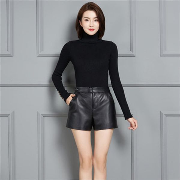 

2020 женщины new real подлинная овцы кожа шорты ks71, White;black