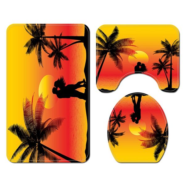 

bath mats 3 pieces non-slip toilet cover set bathroom decorative seat water tank carpet sy333