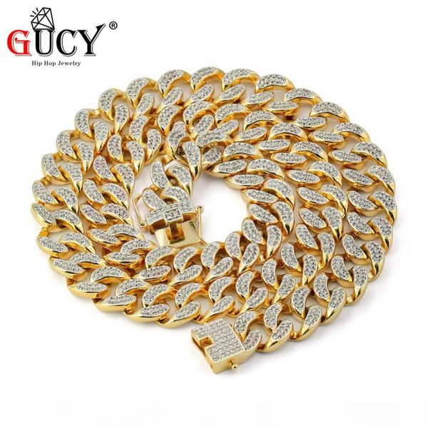 

gucy hip hop cuban chain necklace micro pave cz stones all iced out 14 mm 18"20"24"30" available necklaces for men gifts, Silver
