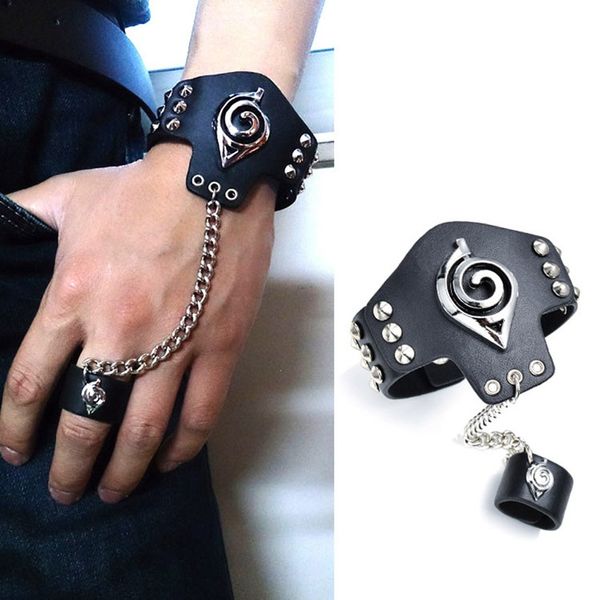 

anime naruto knit bracelet cosplay costumes accessories props black punk bracelets wholesale, Golden;silver
