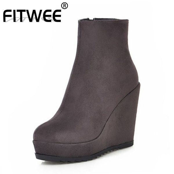 

boots fitwee women 4 colors winter short zipper ladies brand high heels shoes woman thick bottom ankle size 34-39, Black
