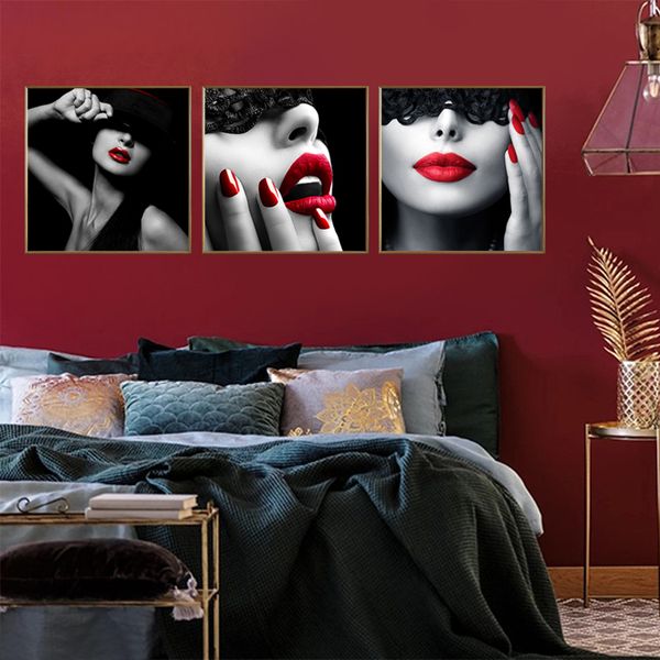 

moderno лиенсо де moda pintura де арта хила негр labios rojos belleza sala decoración fondo cuadro де паред colgante грех марко