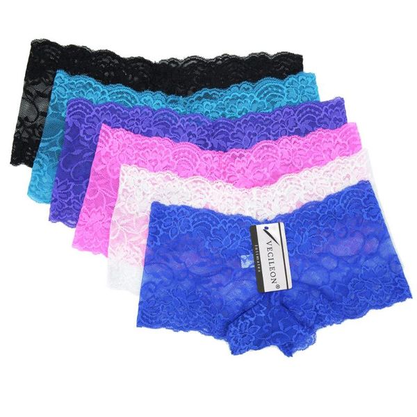 

3 pcs panties female boxers underwear full lace french shorts boyshort ladies knickers intimates lingerie for women, Black;pink