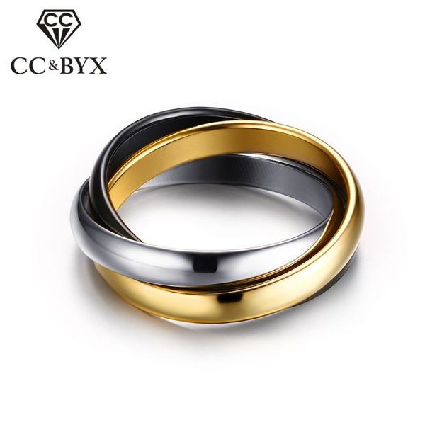 

fashion jewelry rings for women and men 3mm three-ring titanium steel simple bijoux wedding engagement accessories 969b, Golden;silver