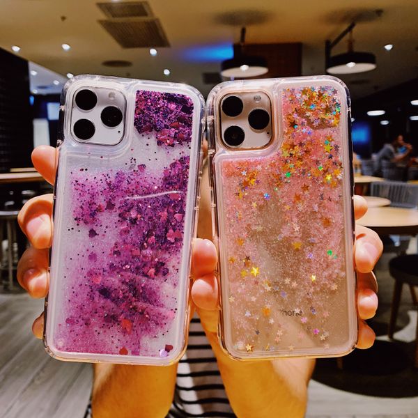 Capas Glitter Love Heart Stars Capas transparentes de TPU macio para iPhone 15 14 13 12 6 6s 7 8 Plus 10 X XS XR 11 Pro Max Areia movediça líquida Samsung s23 plus ultra