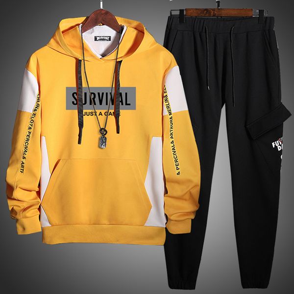 

mens tracksuit set hoodies and pants set men autumn sweatsuits 2 pcs set sports wear running suit track suit men sets diy 2020, Black;white