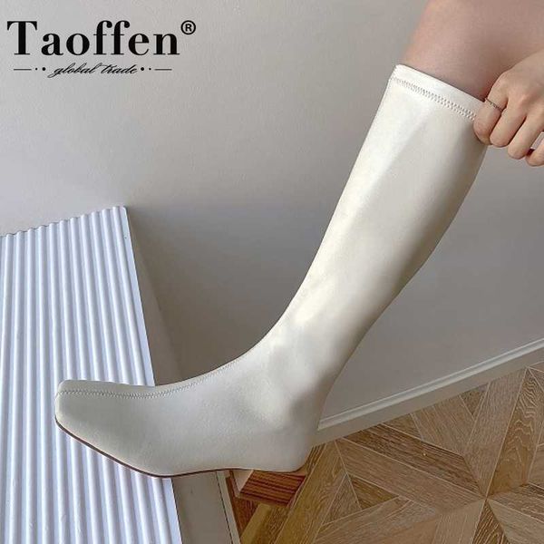 

taoffen women knee boots fashion zipper high heel winter shoes woman casual daily long boot office lady footwear size 33-40, Black