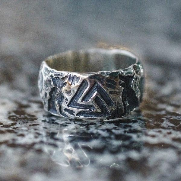 

viking men wolves of odin valknut forging 316l stainless steel ring pagan nordic amulet biker ring jewelry, Silver