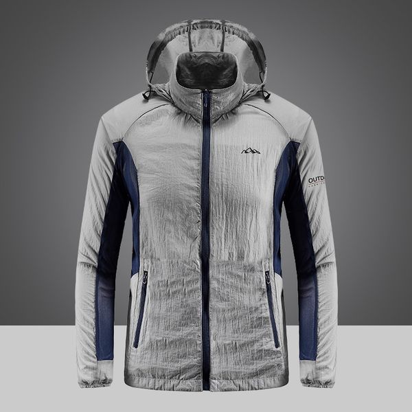 

outdoor t-shirts summer breathable skin clothes quick-drying light climb hiking windbreaker male fishing sunscreen coat jacket, Gray;blue