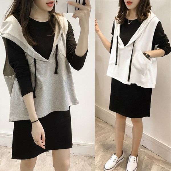 

жилет свитера одежда жира мм осени носить свитер с капюшоном экстренного размера женщинами большого жилета двухсекционного костюмом жир сест, Gray