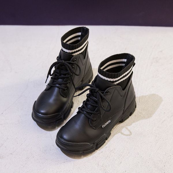 

boots ankle boots 2020 fashion british style leather thick heel plus velvet winter motorcycle women's nice, Black